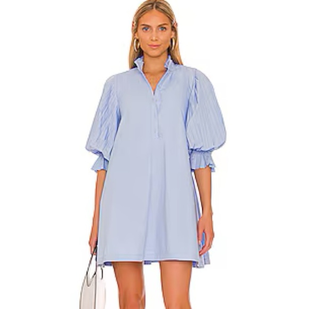 Elegant Blue Puff Sleeve Dress